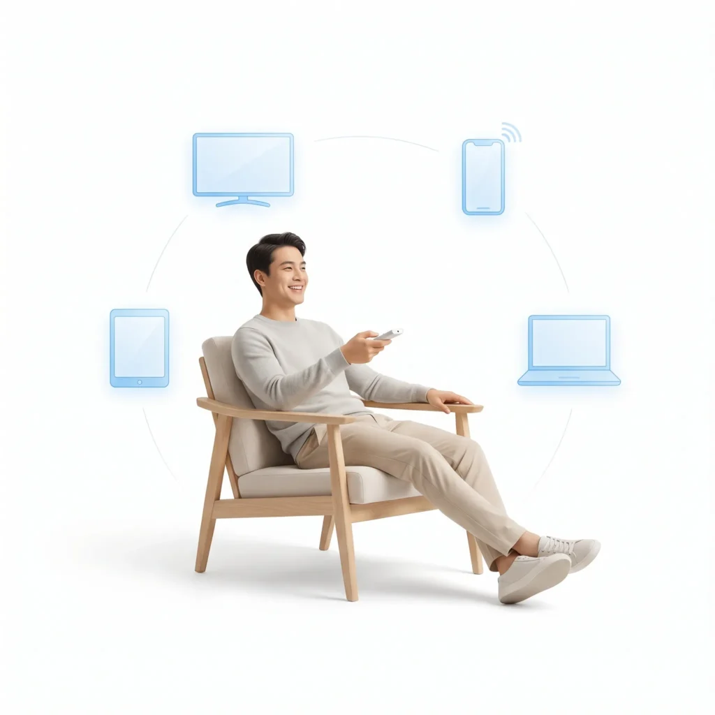 homme consultant un guide d'installation IPTV sur tablette à la maison