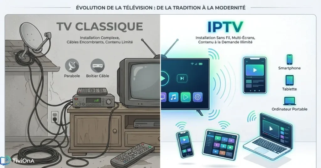 Comparaison abonnement IPTV versus TV classique câble et satellite en 2026