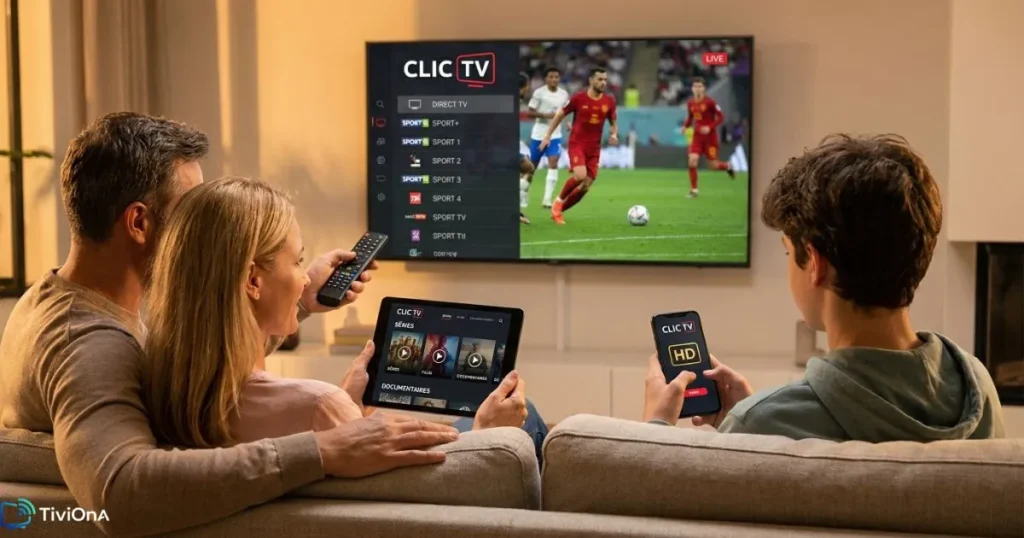 Famille utilisant un service IPTV fiable sur plusieurs appareils - avis iptv fiable TiviOna