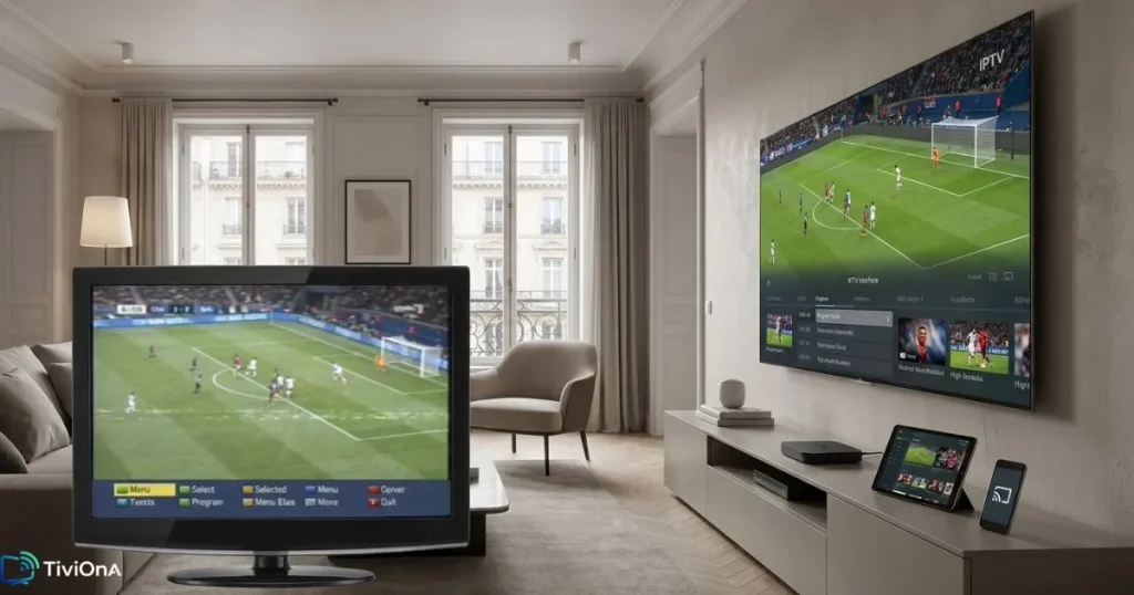 IPTV 4K France avec image ultra nette face à une TV classique floue