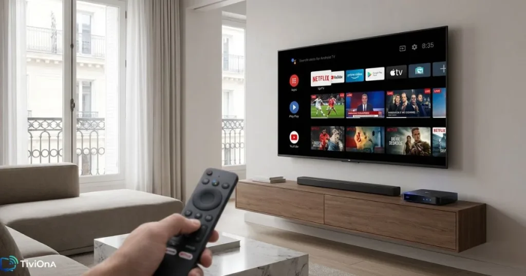 Android TV IPTV avec interface streaming moderne et box IPTV 4K