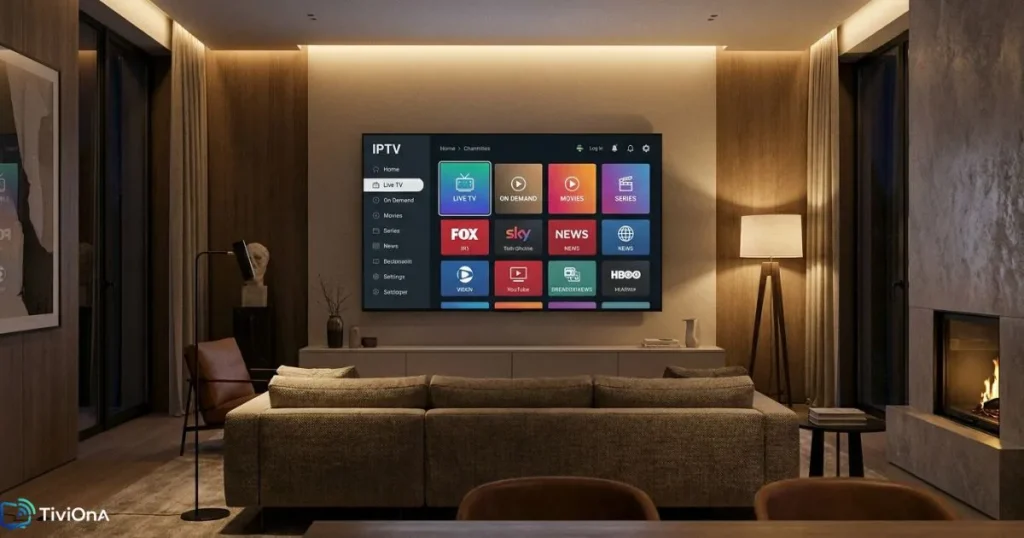 Meilleures applications IPTV Smart TV - interface de sélection de chaînes sur grand écran
