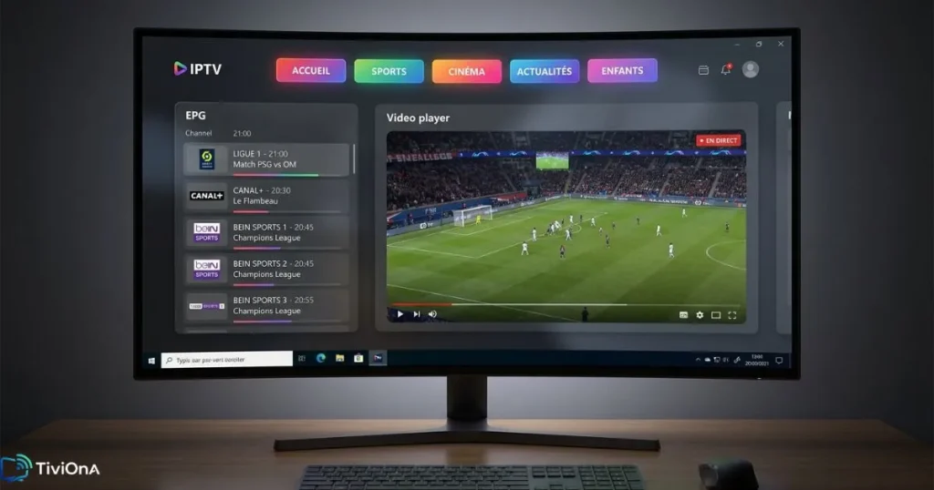 Interface IPTV Smarters Windows avec guide des programmes sur PC