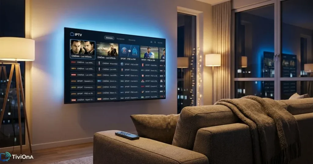 Application IPTV Smart TV sur écran Android TV avec interface TiviMate