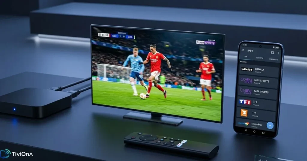 Lecteur pour IPTV affiché sur plusieurs appareils - Android TV, smartphone et Smart TV