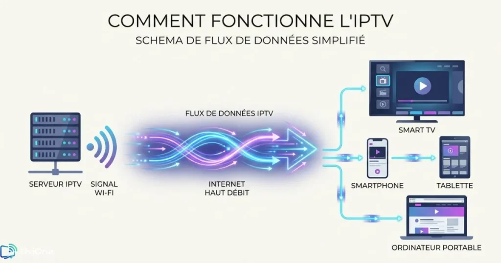 Schéma de fonctionnement de l'IPTV France - flux vers multi-appareils