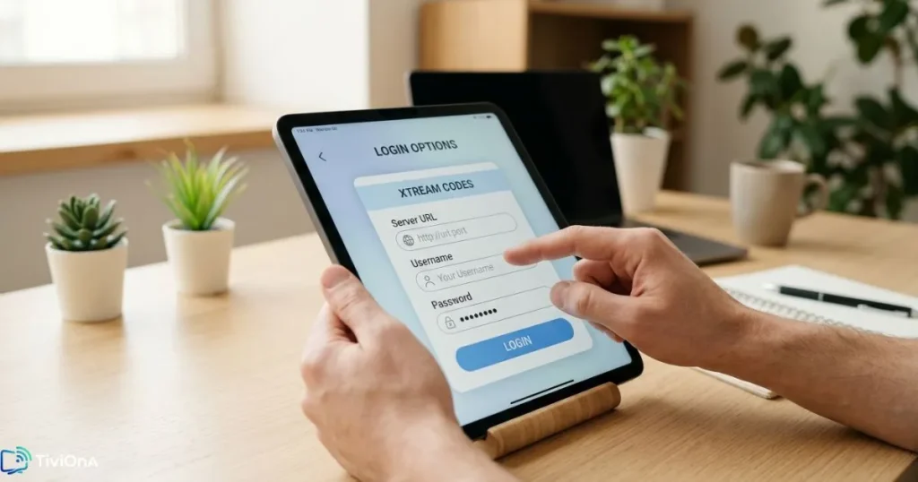 Interface de connexion avec xtream iptv login dans une application IPTV