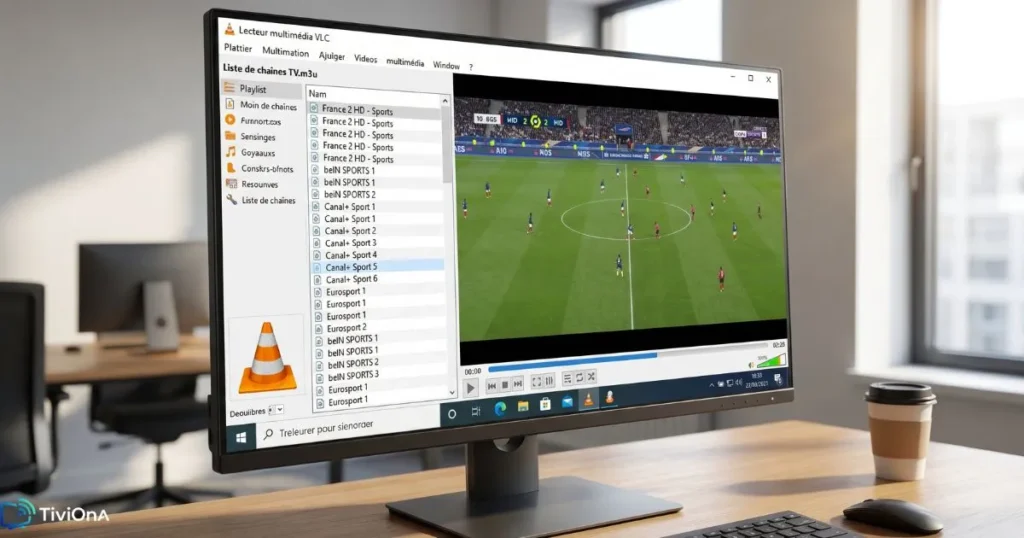 Playlist M3U VLC ouverte dans le lecteur IPTV VLC sur un ordinateur Windows.