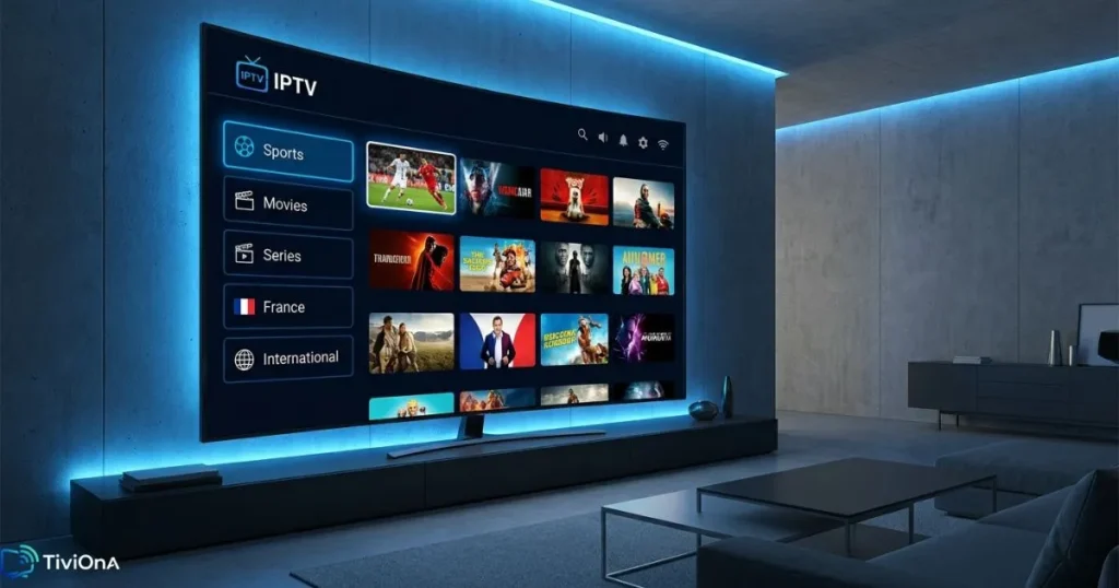 Interface IPTV Platinum avec catalogue de chaînes HD et 4K sur Smart TV
