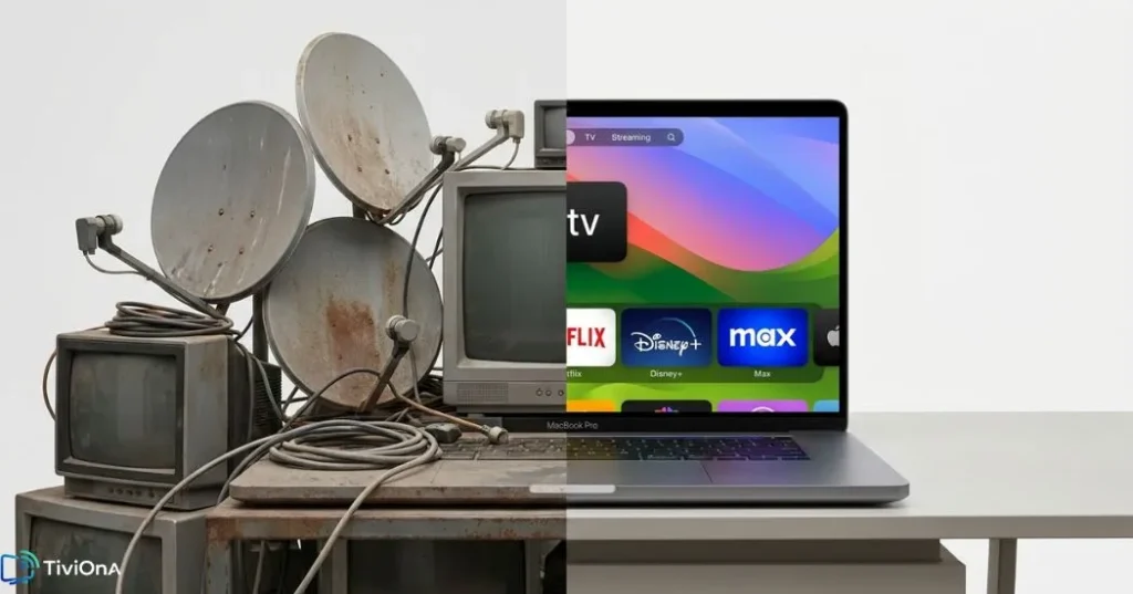 Comparaison IPTV macOS et télévision classique sur MacBook