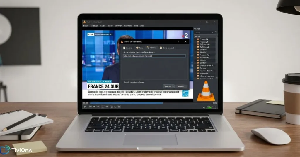Configuration IPTV avec VLC grâce à l'ouverture d'un flux réseau dans VLC Media Player.