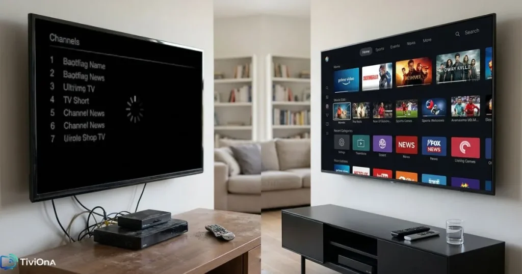 Comparaison visuelle entre deux services IPTV, mettant en avant un meilleur code IPTV plus stable.