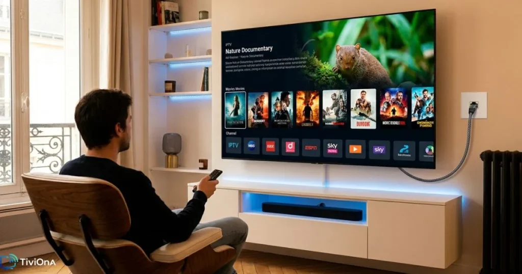 Application IPTV utilisée sur Smart TV avec streaming fluide en haute définition
