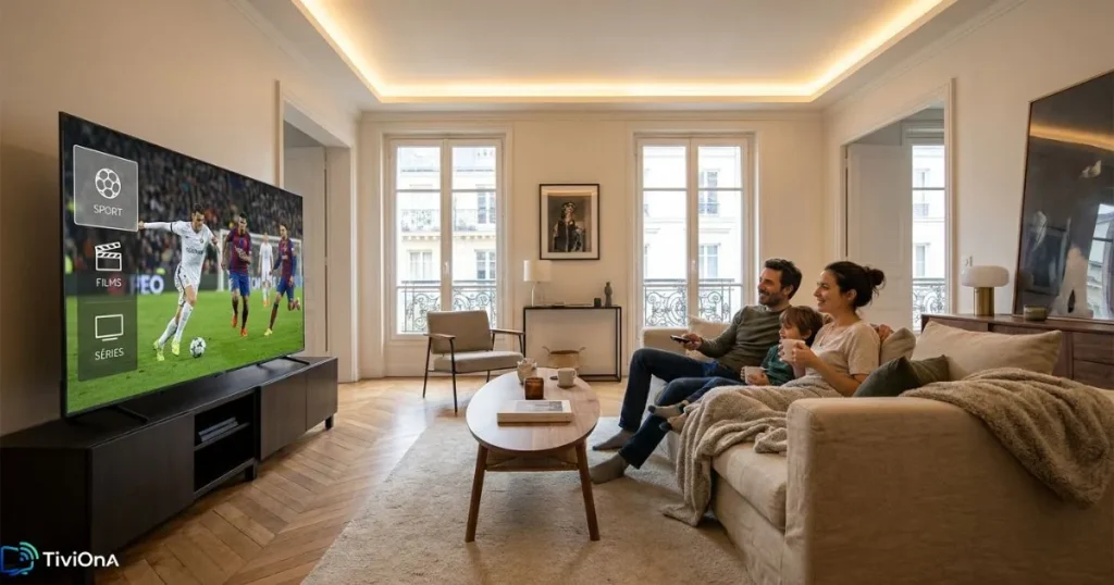 Abonnement IPTV utilisé sur Chromecast pour regarder des chaînes, films et événements sportifs en streaming.