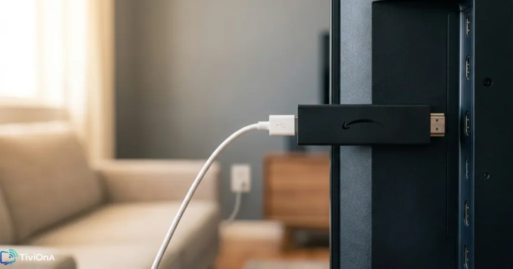 Branchement du Fire TV Stick IPTV sur le port HDMI d'un téléviseur