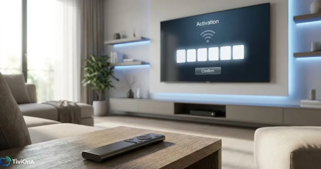 Activation IPTV sur une IPTV Smart TV avec saisie d'un code IPTV.