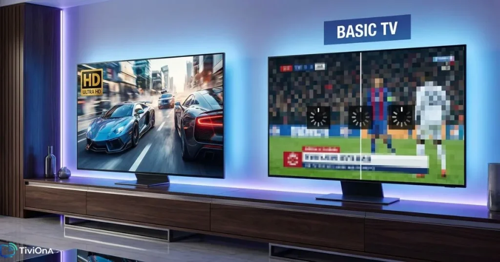 Comparaison visuelle entre une IPTV premium et une offre IPTV basique
