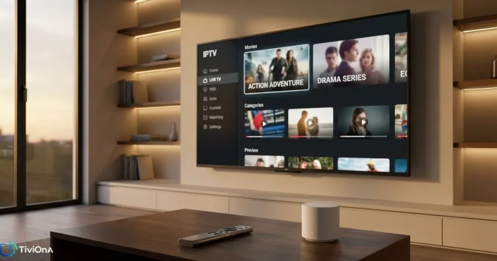 IPTV 4K avec interface de streaming nette sur Smart TV moderne