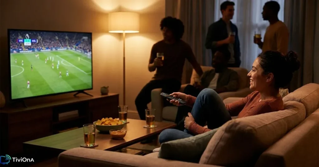 Utilisateur profitant d'un match en direct grâce à l'abonnement IPTV on Firestick