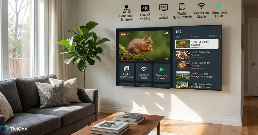 IPTV sur Smart TV avec une configuration IPTV optimisée pour un streaming fluide.