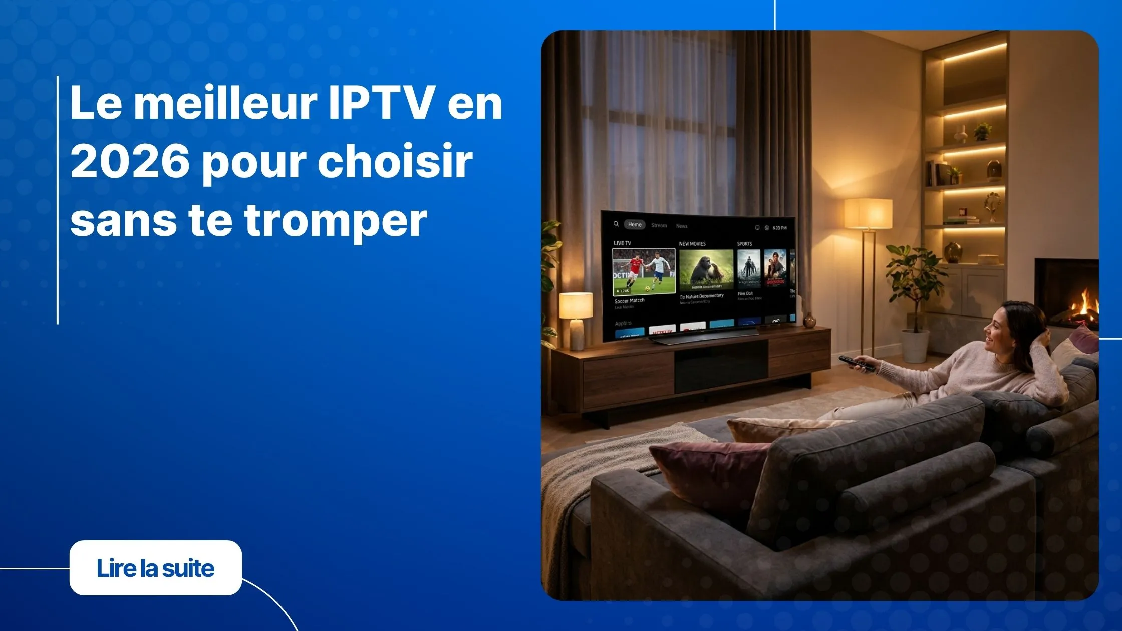 Le meilleur IPTV dans un salon moderne avec streaming fluide sur grand écran