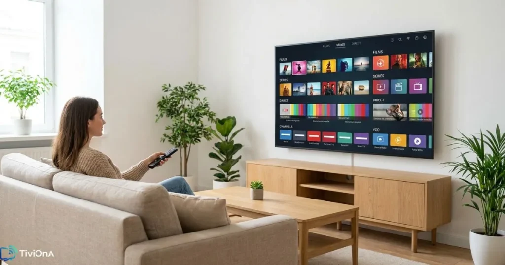 Interface moderne de chaînes françaises IPTV sur une télévision connectée