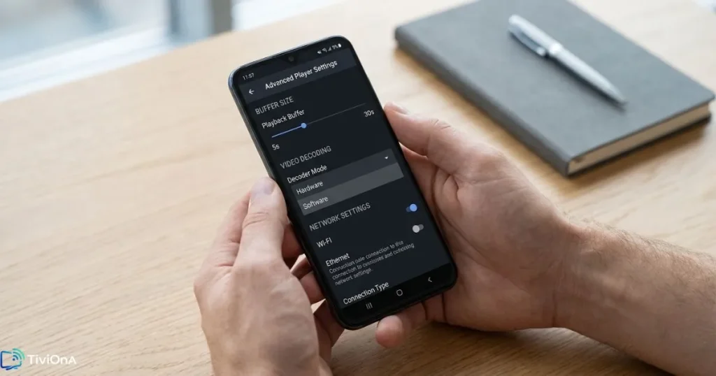 Réglages IPTV Android sur smartphone : configuration du buffer et du décodeur vidéo