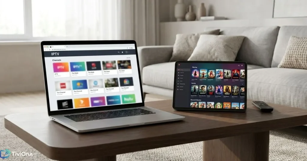 Comparaison streaming IPTV navigateur et application dédiée sur plusieurs appareils