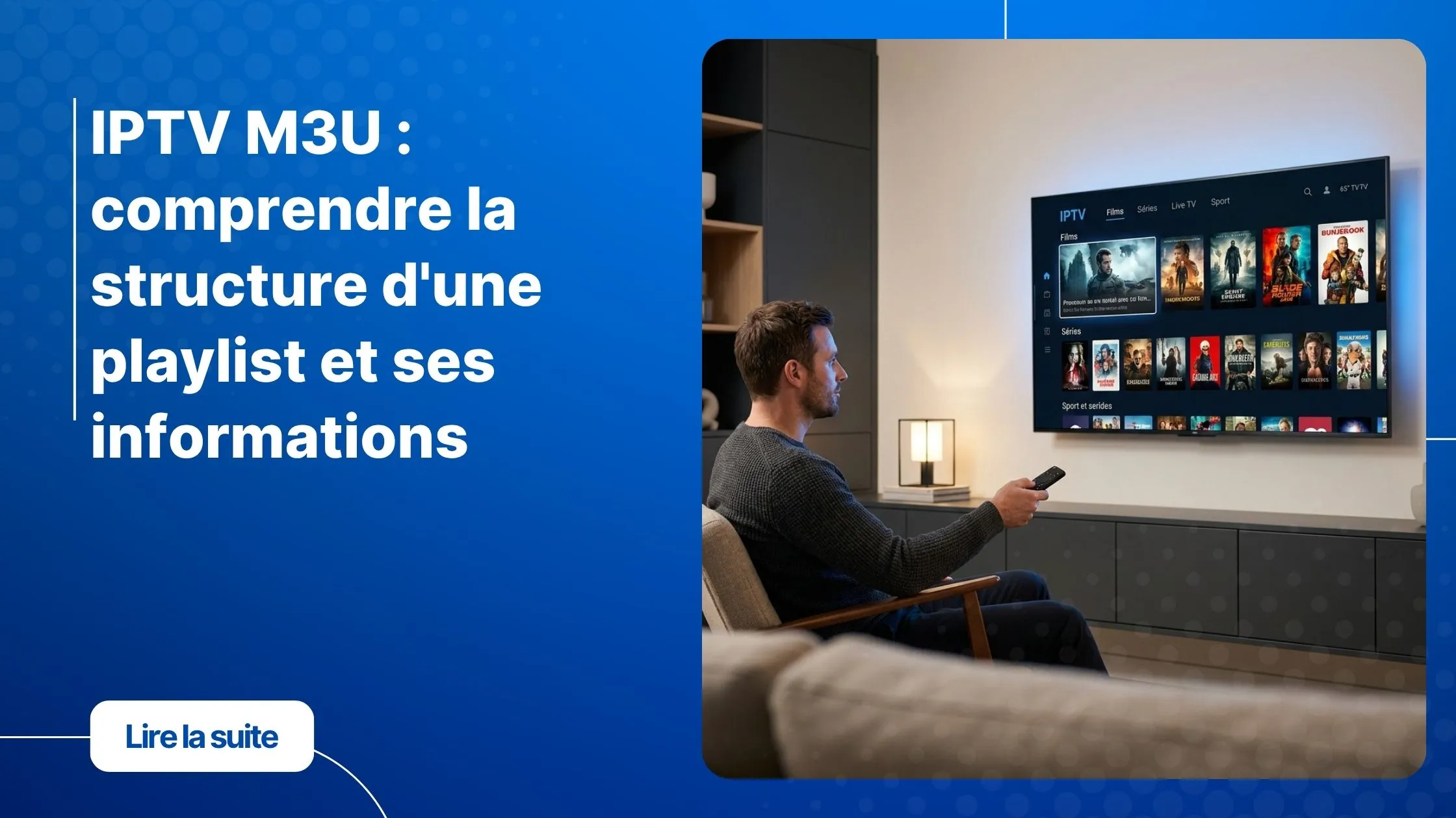 Interface IPTV M3U sur Smart TV dans un salon moderne