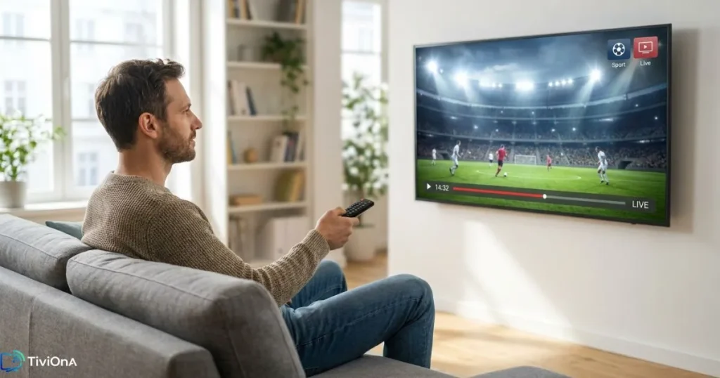 Regarder un match de sport en direct avec un service IPTV premium France sur grand écran