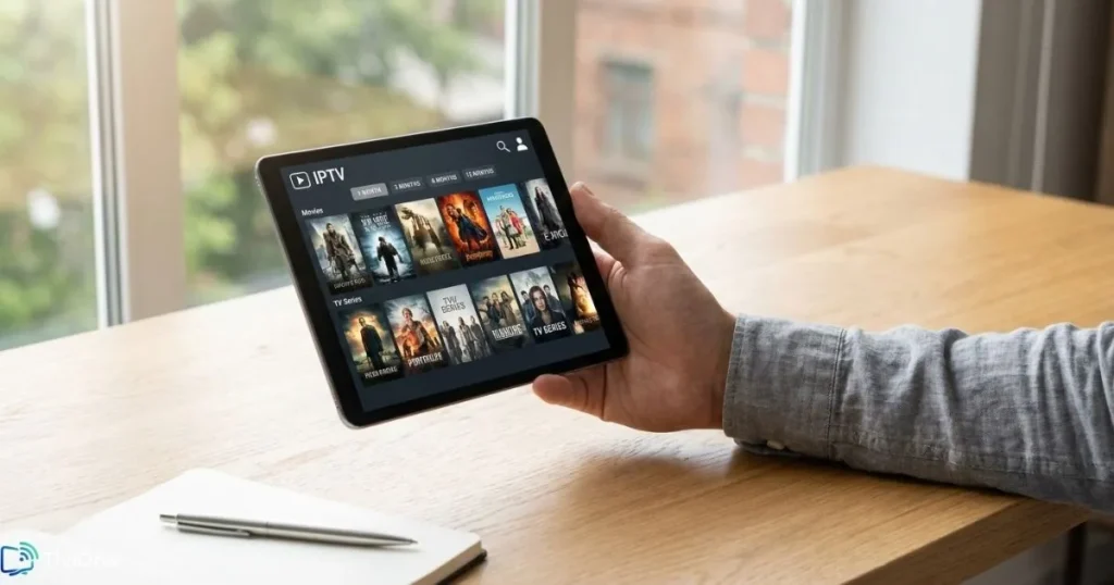 Comparaison durée abonnement IPTV mensuel et annuel sur tablette