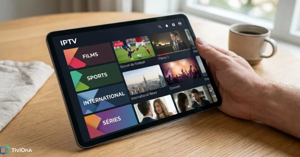 Exemple de playlist IPTV affichée sur un écran, illustrant le fonctionnement d'un fichier M3U