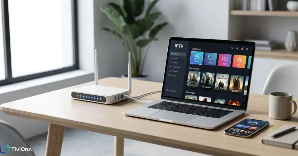 Schéma visuel illustrant le fonctionnement IPTV via une connexion internet haut débit