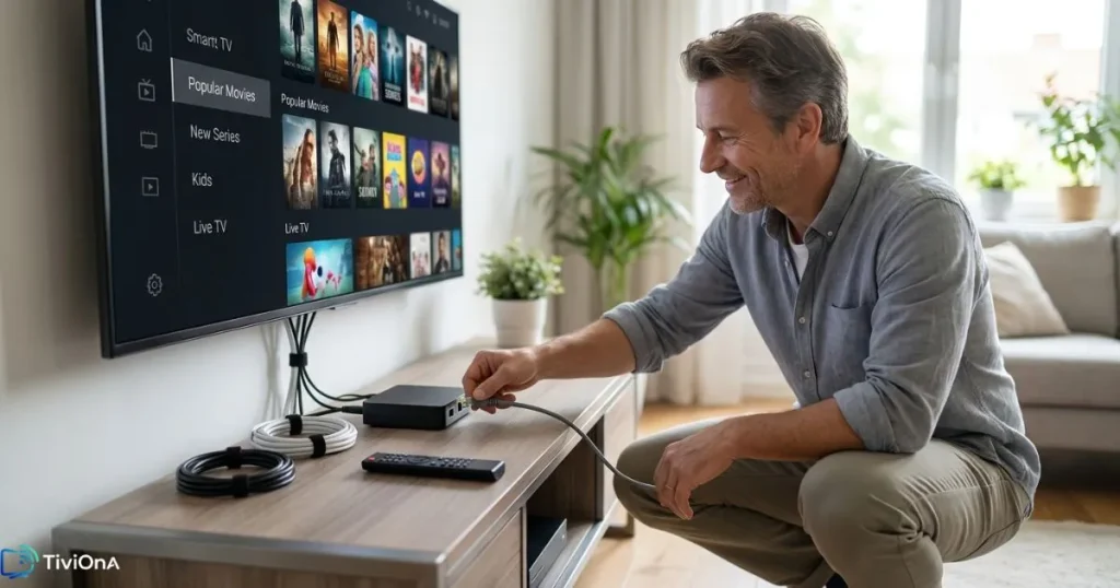 Installation d'une application lecteur IPTV sur une Smart TV reliée par câble Ethernet