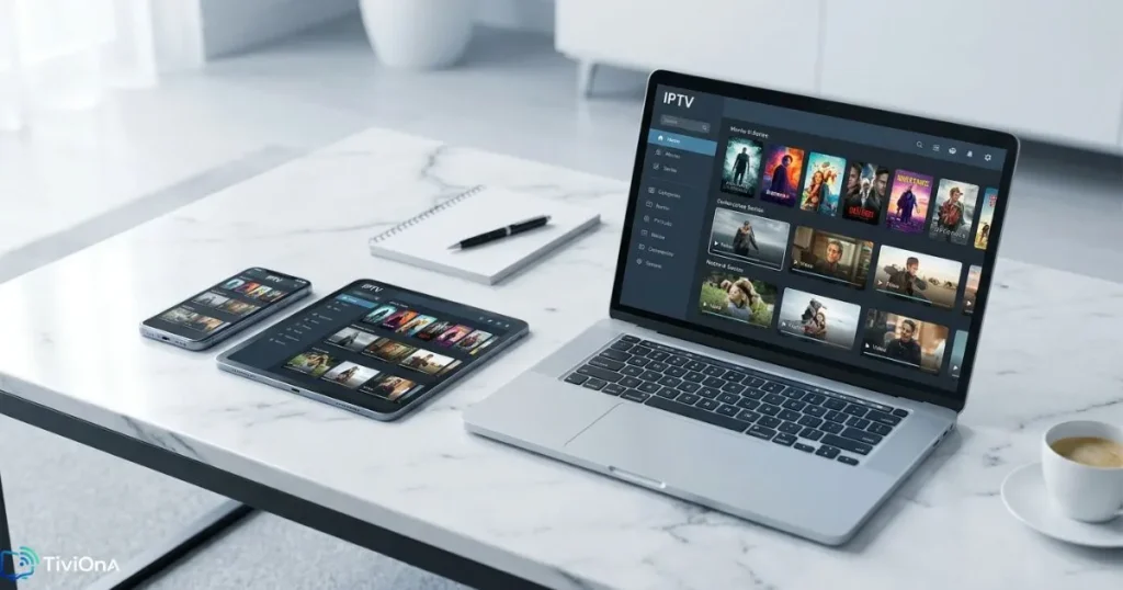 Tendances IPTV 2026 - visionnage multi-ecrans sur smartphone tablette et ordinateur
