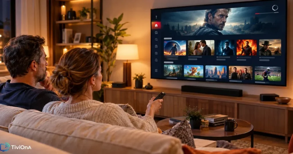 Coupures IPTV en soirée sur télévision avec famille dans le salon