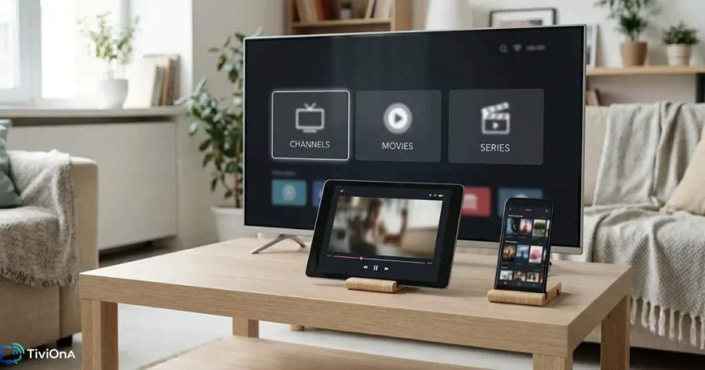 Bouquet IPTV accessible sur plusieurs appareils : Smart TV, smartphone et tablette
