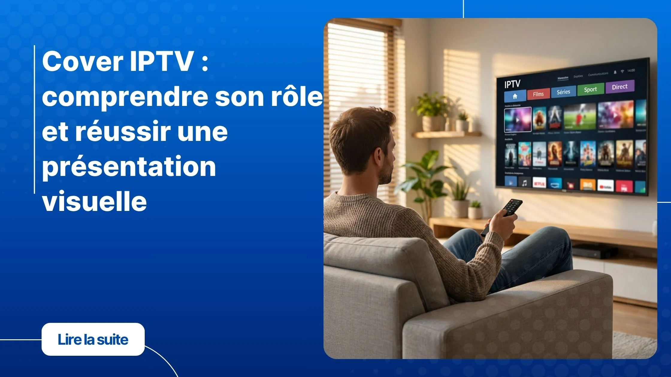 Cover IPTV : interface moderne avec vignettes de contenus bien organisées
