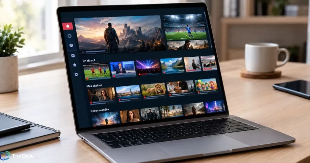 Lecteur IPTV web ouvert dans un navigateur sur un ordinateur portable moderne