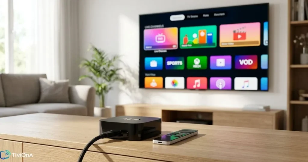 Apple TV connectée à un téléviseur 4K pour regarder l'IPTV Apple TV