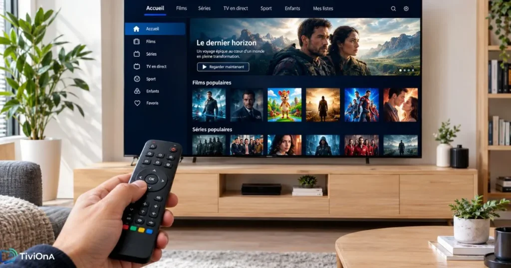 Activation d'un code IPTV sur une Smart TV avec interface de streaming visible