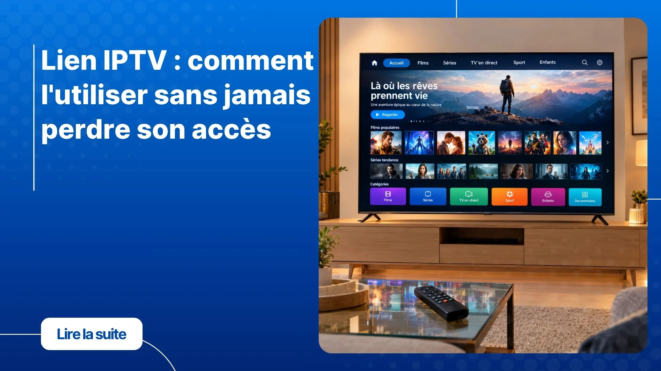 Accès IPTV sur Smart TV dans un salon moderne
